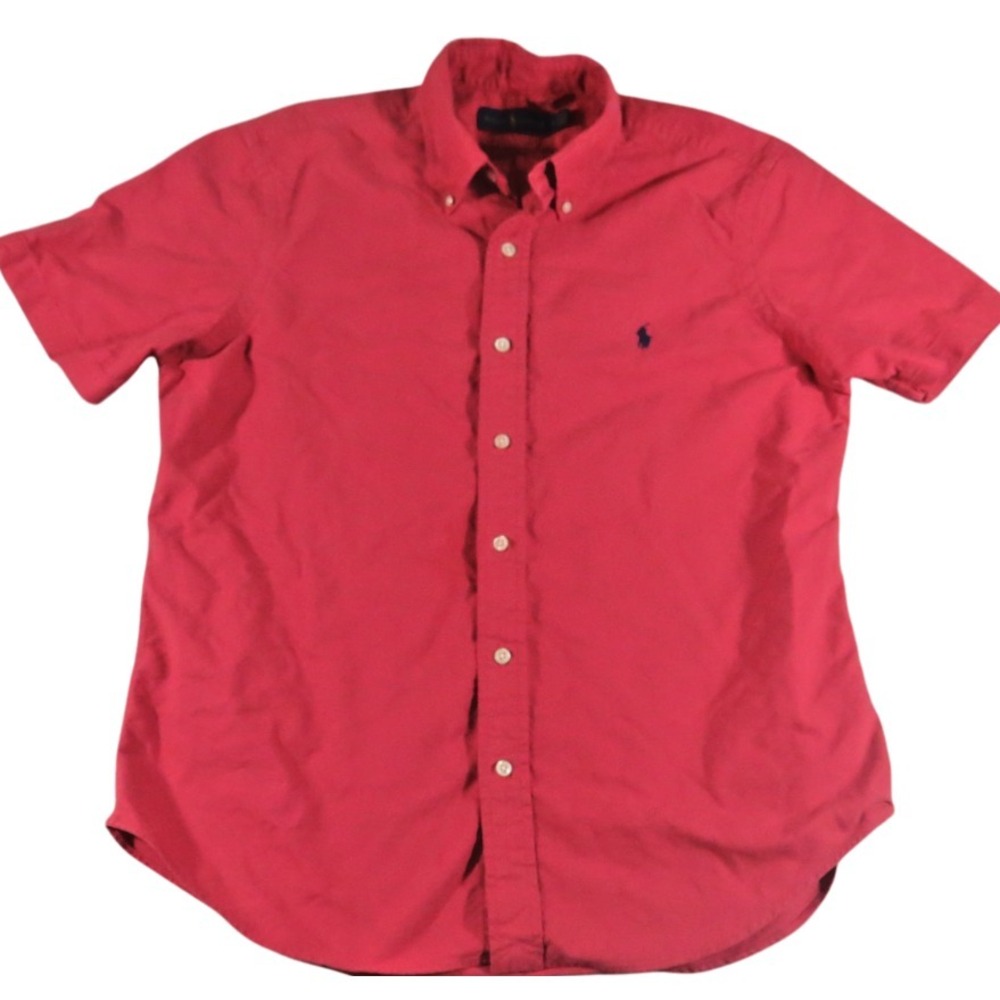 Polo Ralph Lauren Shirt Men L Red Cotton Short Sleeve Button Down Pony‎ Custom